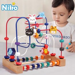 NIKO Bead Toys Early Educational Toys Animal Wooden Jigsaw Puzzles Toys For Kids Boys Girls Gifts