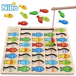 NIKO Magnetic Fishing Toy Early Educational Toys ABC Letter Alphabet Number Puzzle Wooden Toys For Kids Toddlers Boys Girls Gifts