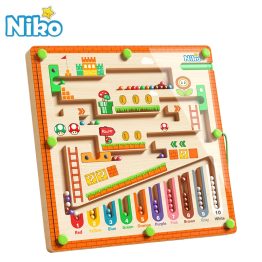 NIKO Early Education Toys Magnetic Number Color Sorting Maze Board Wooden Puzzle Toys Magnetic Toy For Kids Boys Girls Gifts