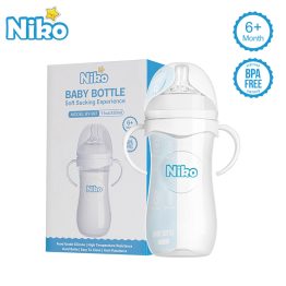 NIKO Baby Feeding Bottle Natural Milk Bottle For Newborn Infant With Handle Anti Colic Silicone Nipple BPA Free 4oz 8oz 11oz